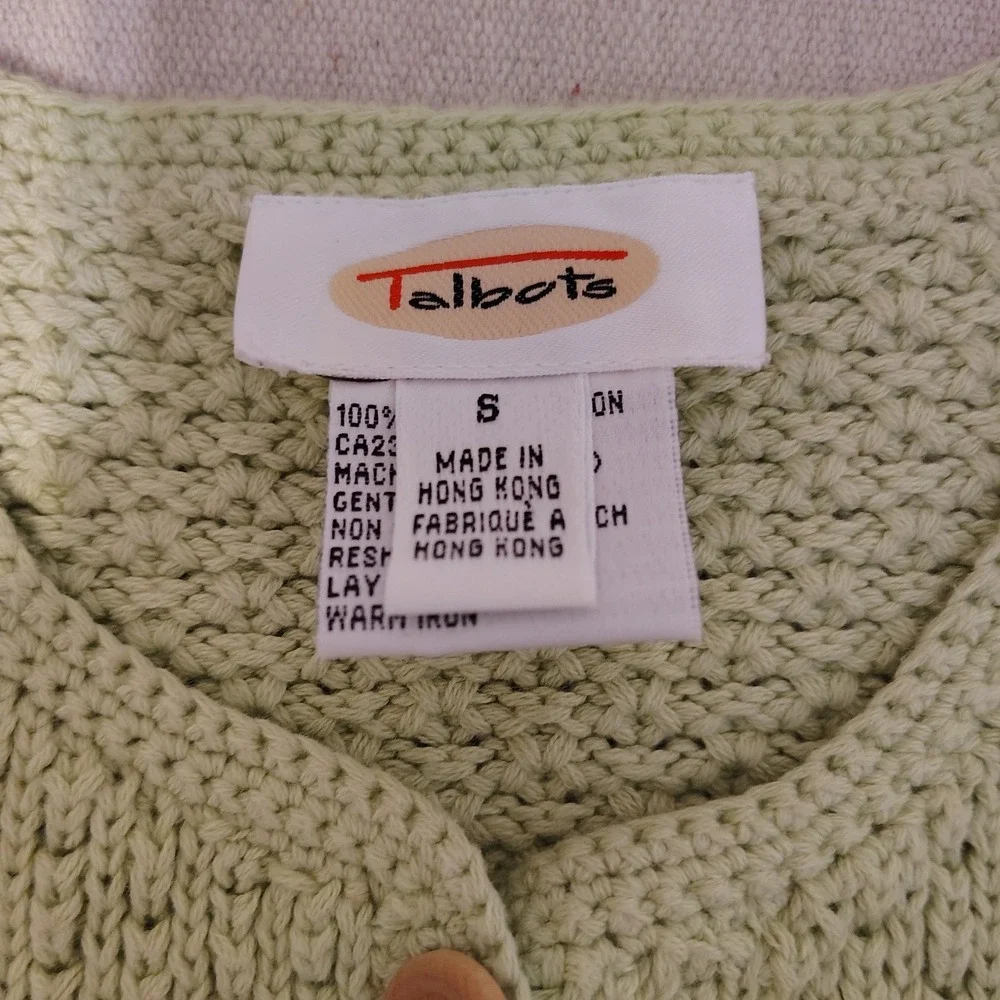 Talbots Womens Light Green Knit Cardigan Sweater Button Front Size Small‎ HH